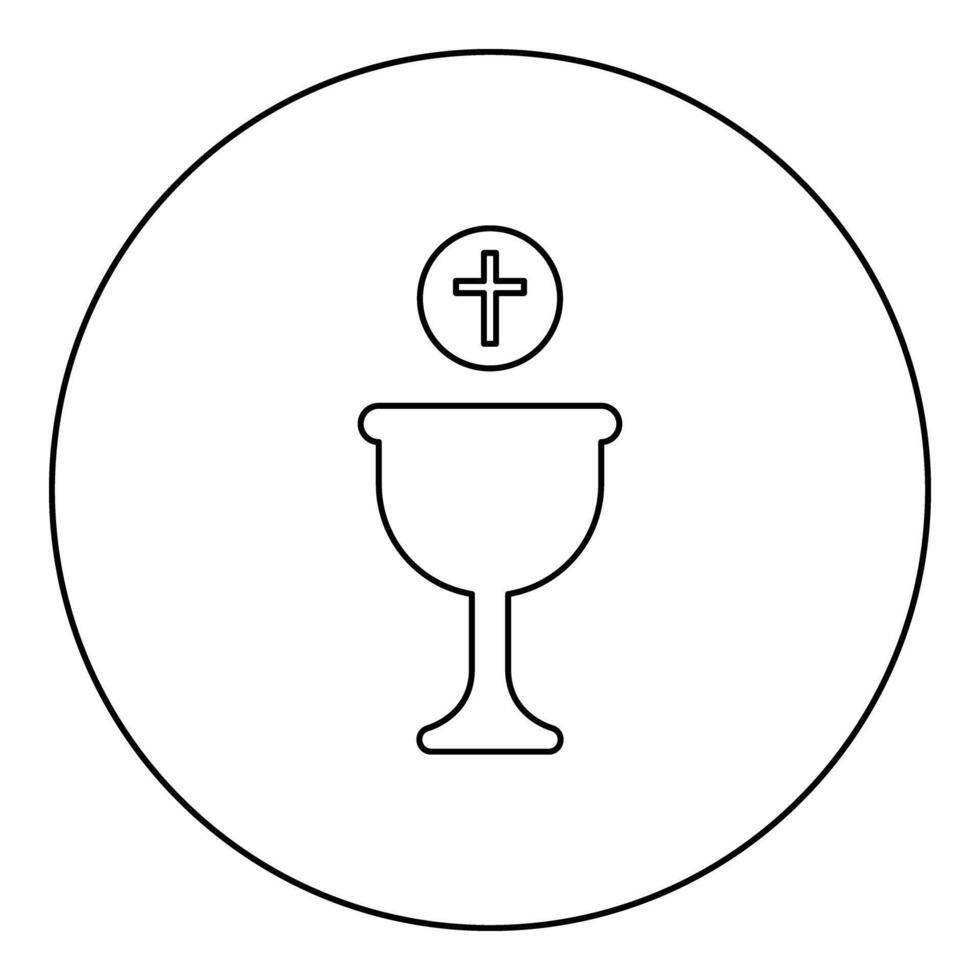 Corpus christi holy communion icon in circle round black color outline contour line thin style vector