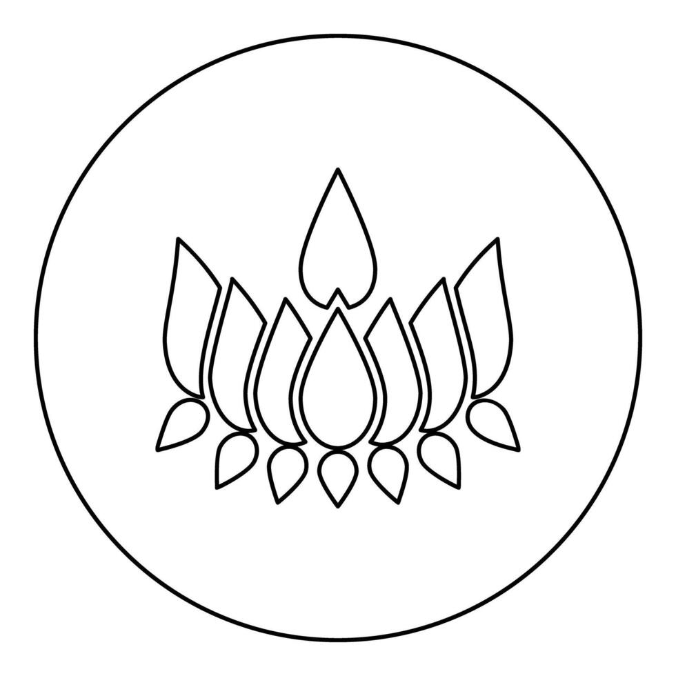 Ayyavazhi lotus carrying Naman symbol icon in circle round black color outline contour line thin style vector