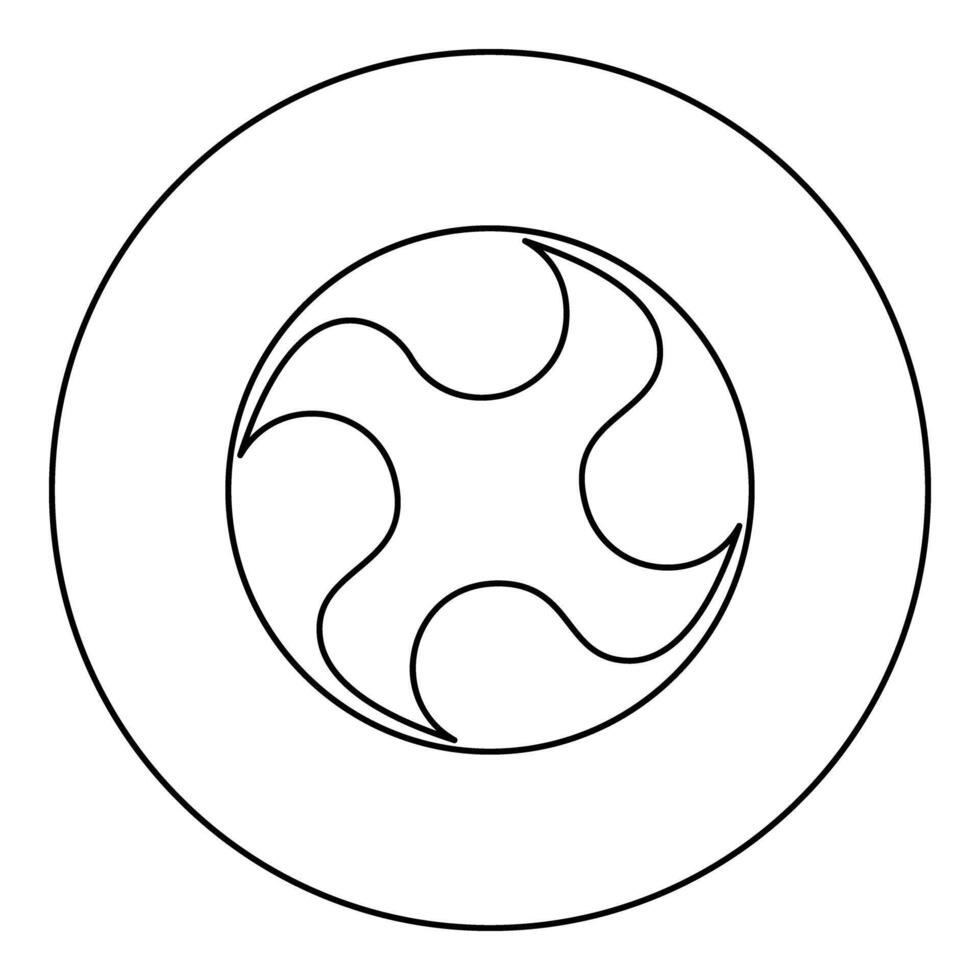 Tomoe symbol religious sign Japanese religions Oriental four petal icon in circle round black color outline contour line thin style vector