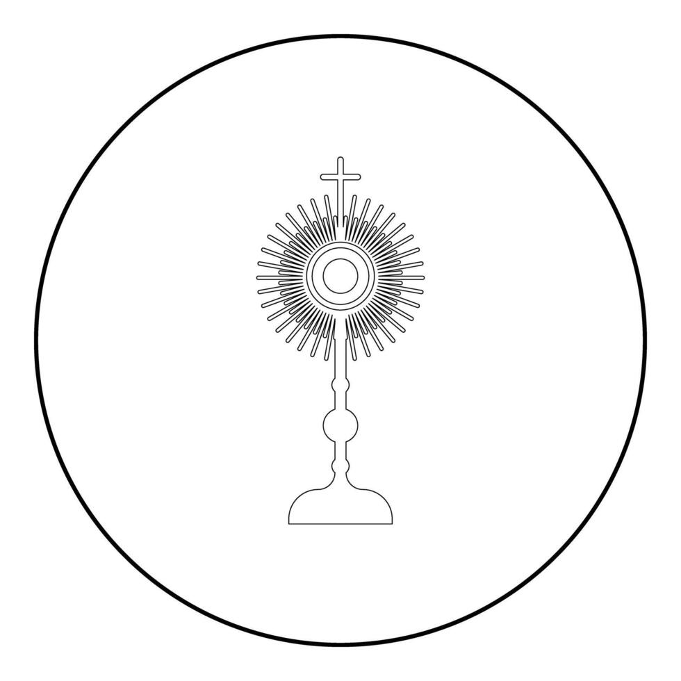 Monstrance Christi Sacrament of the eucharist icon in circle round black color outline contour line thin style vector