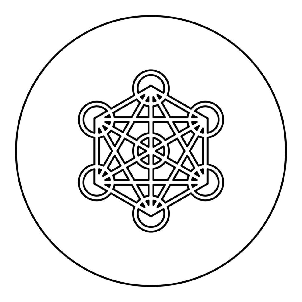 Metatron cube Sacred geometry icon in circle round black color outline contour thin vector