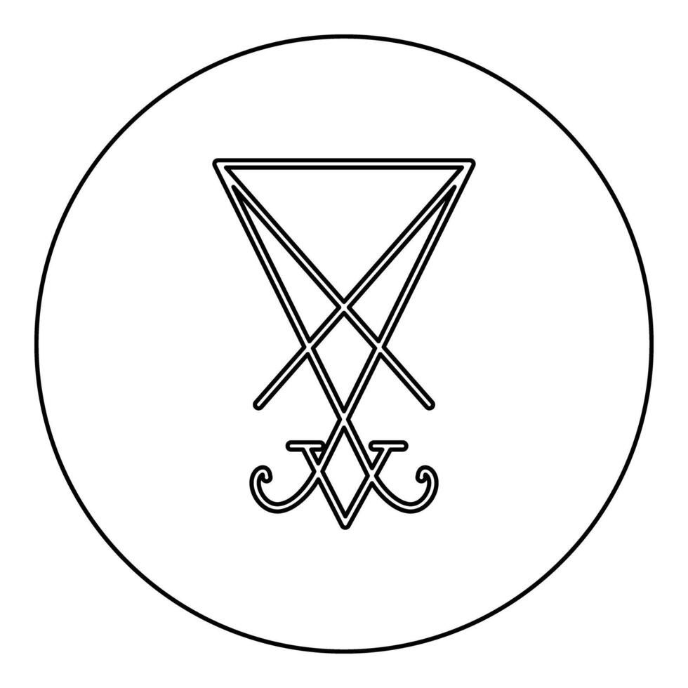 Lucifer's sign seal Satan Lucifer symbol icon in circle round black color outline contour line thin style vector