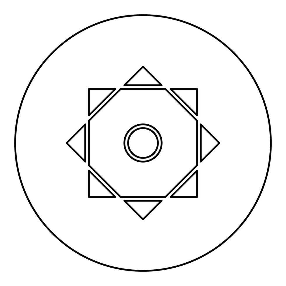 Symbol Rub el Hizb Islam Ramadan equilibrium of static dynamic Sacred geometry icon in circle round black color outline contour line thin vector