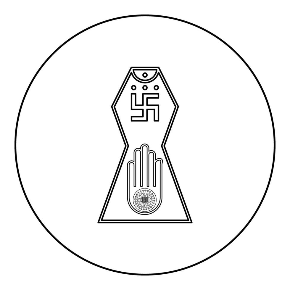 Symbol Jainism emblem Jain Prateek Chihna Hand Akhimsa Ahimsa arm religion Dharma Ahinsa Mahavir Jayanti icon in circle round black color outline contour line thin vector