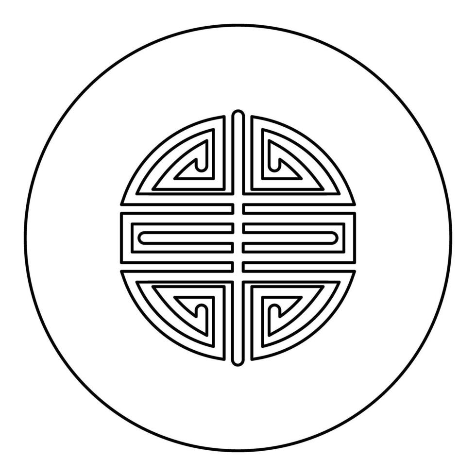 Symbol chinese character shou folk religion Asian happiness longevity icon in circle round black color outline contour line thin style vector