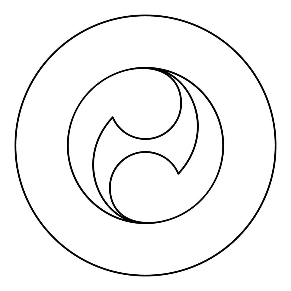 Tomoe symbol religious sign Japanese religions Oriental two petal icon in circle round black color outline contour line thin style vector