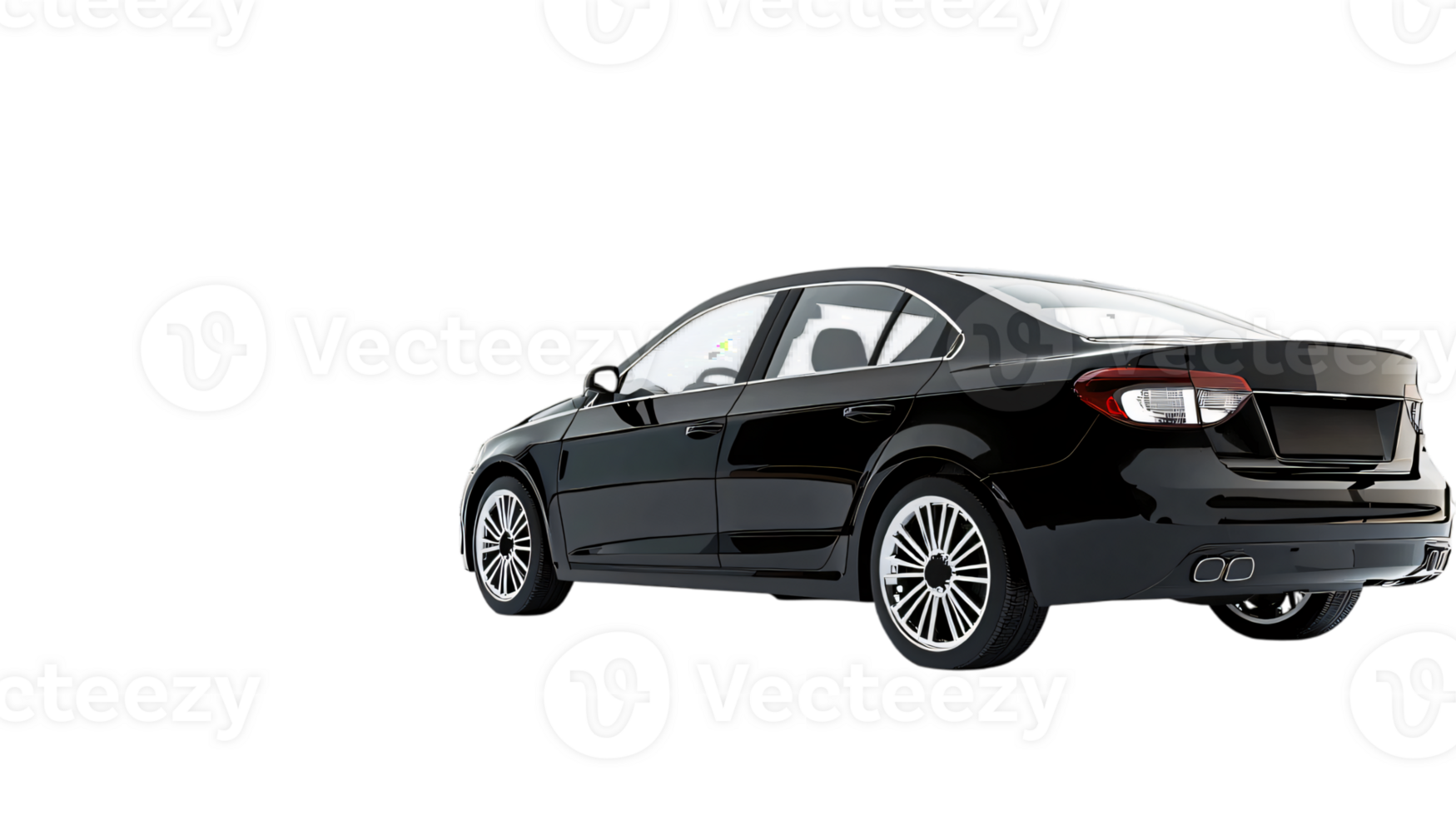Sleek black sedan car modern luxury vehicle rear view isolated transparent background png