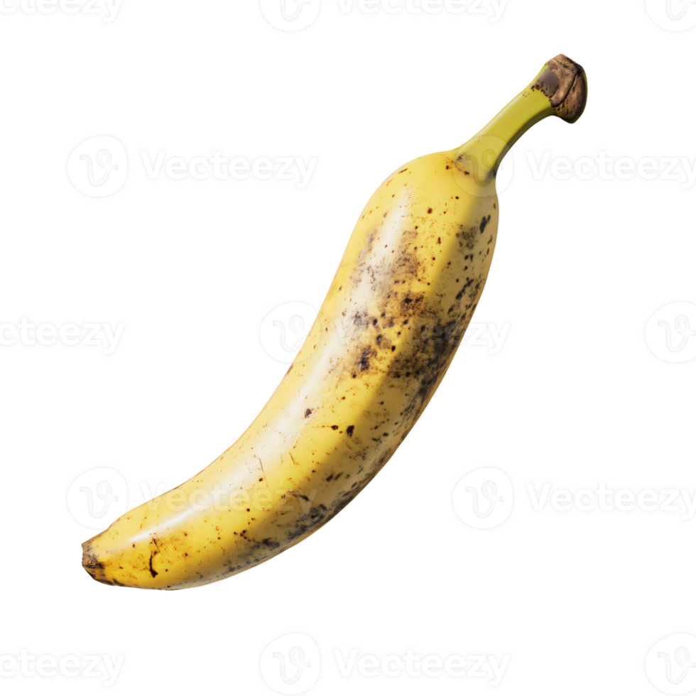 Overripe banana with brown spots close up studio shot isolated transparent background png