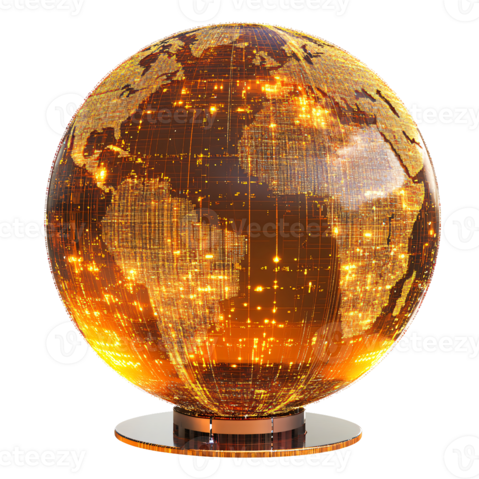 Global Network Illuminated Earth Globe with Digital Data Streams and Connections png