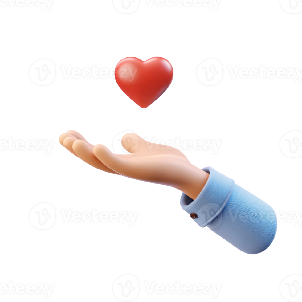 3D Render of a Hand Gently Receiving a Red Heart Love Care Donation Concept png