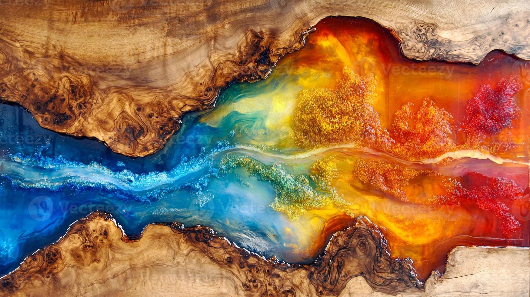 Abstract painting of a river with colorful water photo