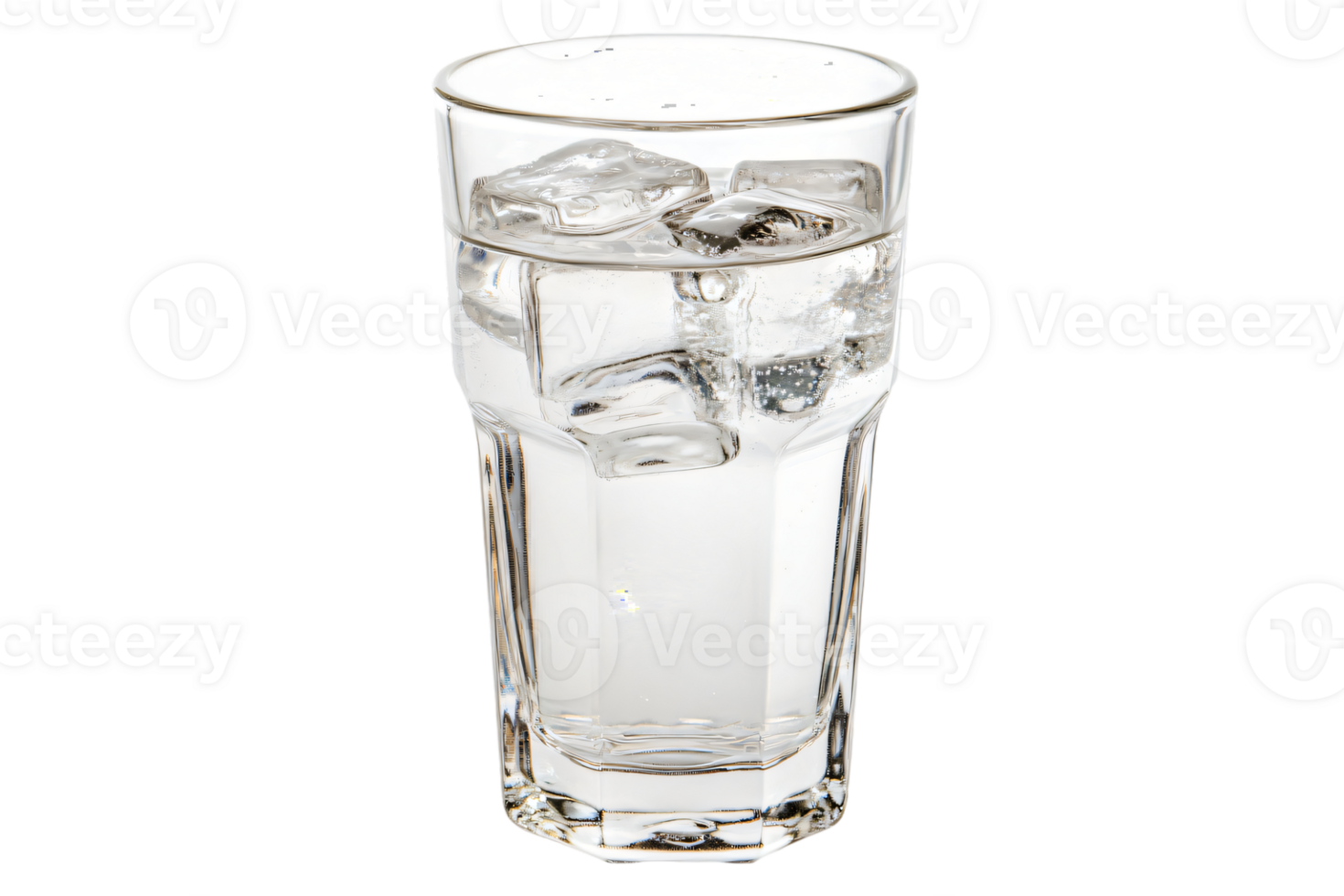 Refreshing Glass of Iced Water Crystal Clear Glass with Ice Cubes png