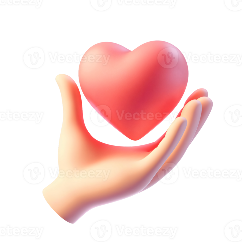 3D Render Hand Gently Holding a Pink Heart Love Care Donation Concept png