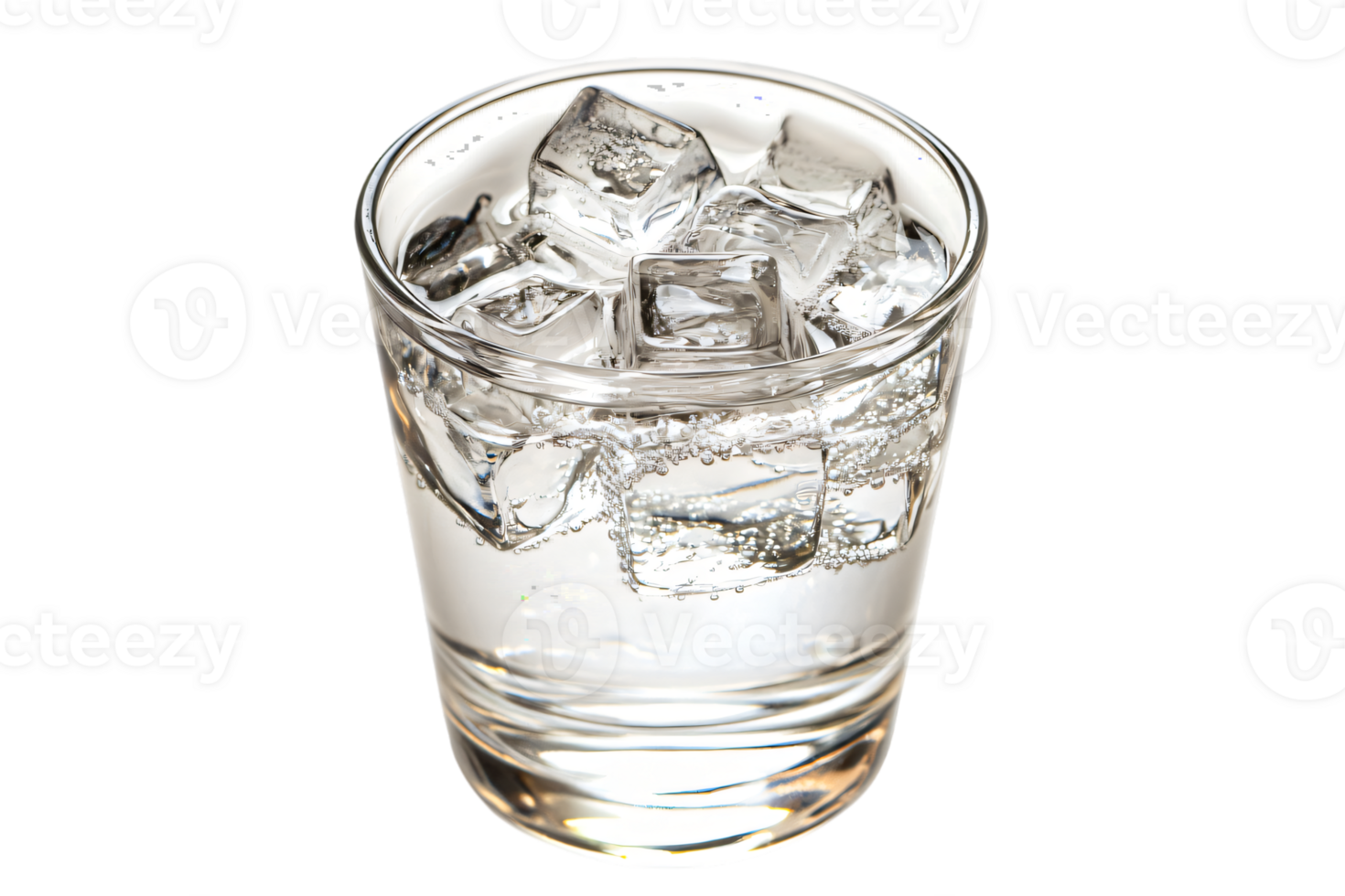 Sparkling Water with Ice Cubes in Glass Close up View png