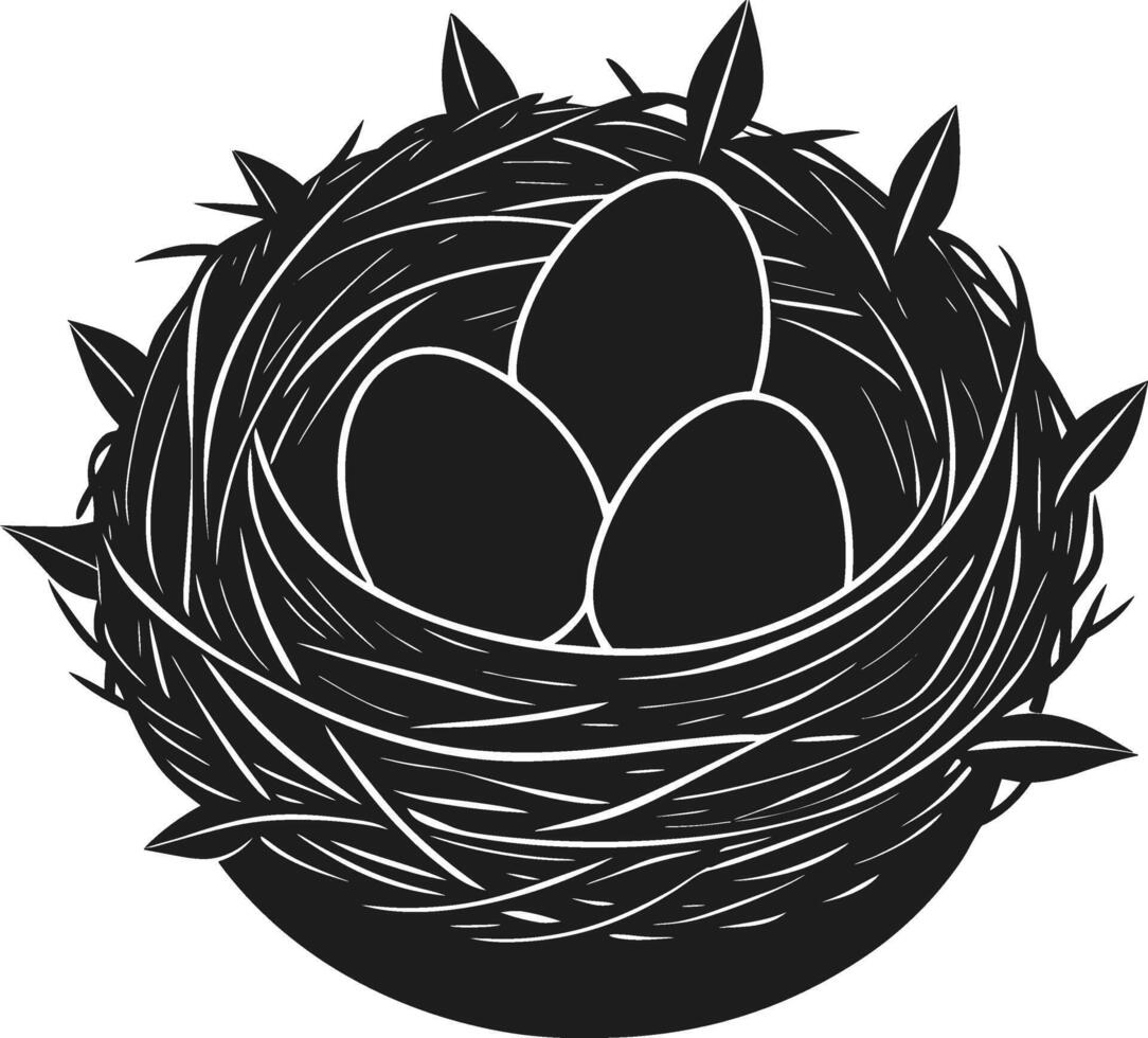 Bird Nest with Three Eggs - Nature-Inspired Spring Illustration vector
