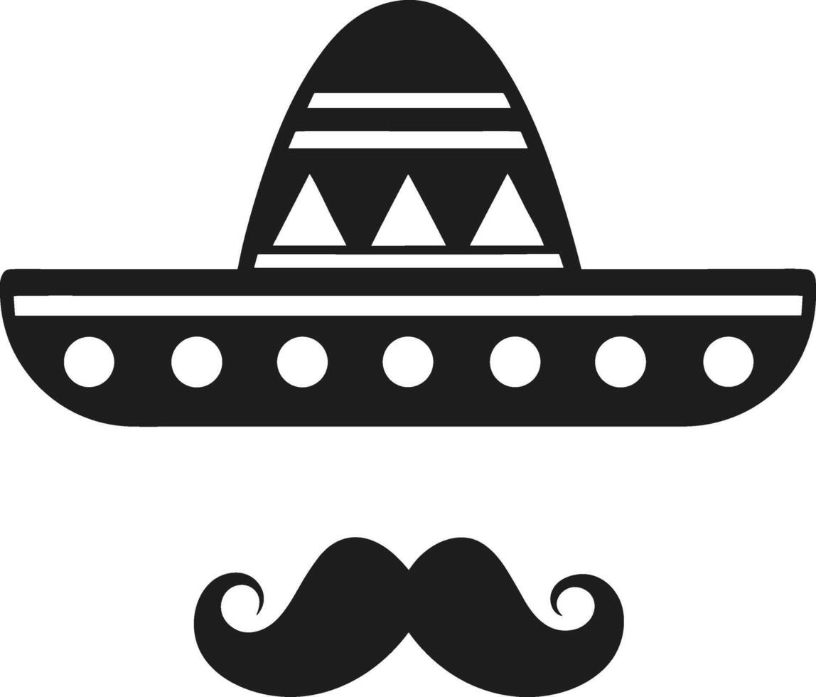 Minimalist Mexican Sombrero and Mustache - Black Silhouette Icon vector