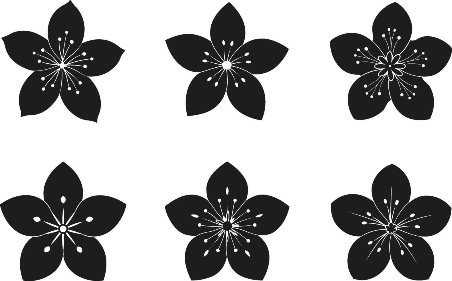 Elegant Cherry Blossom Silhouette Set - Minimalist Floral for Spring Designs vector