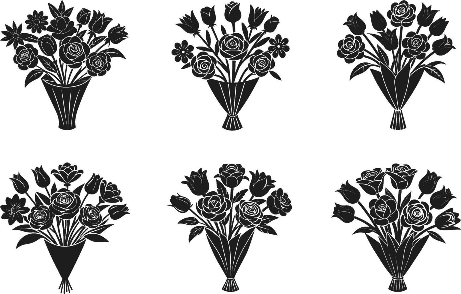 Set of Elegant Floral Bouquet Silhouettes - Perfect Illustrations for Mother's Day vector