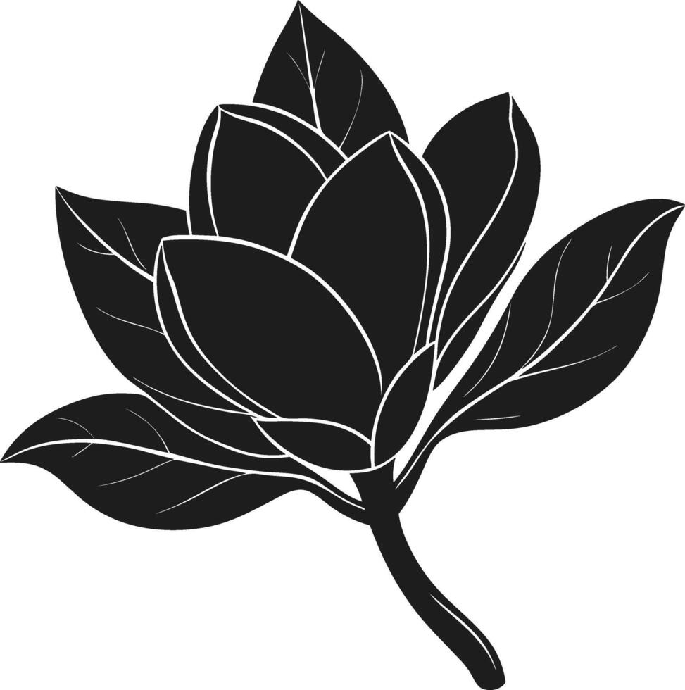 Elegant Magnolia Flower Silhouette - Black Illustration for Spring and Botanical Art vector