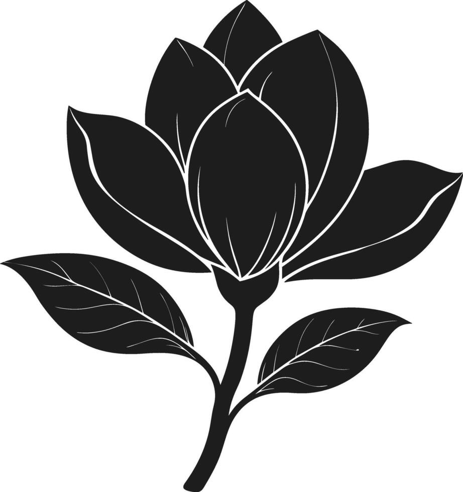 Elegant Magnolia Flower Silhouette - Black Illustration for Spring and Floral Designs vector
