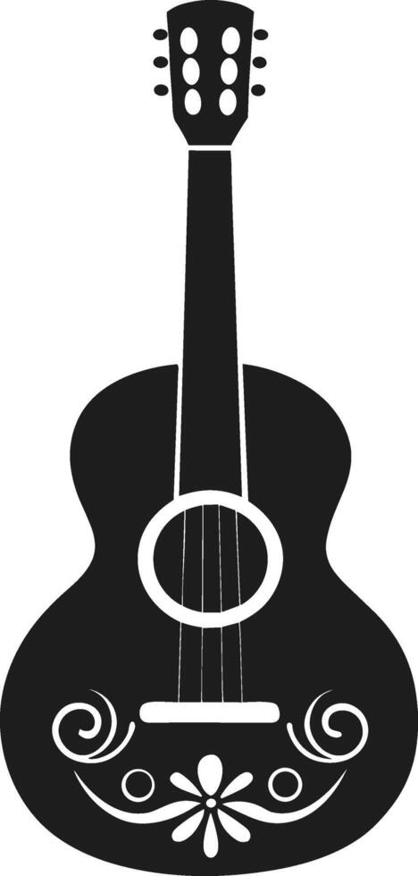 Decorative Acoustic Guitar Silhouette - Floral Musical Instrument Illustration vector