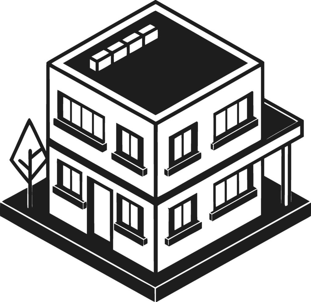 Modern Isometric Two-Story House - Sleek Black Architectural Design vector
