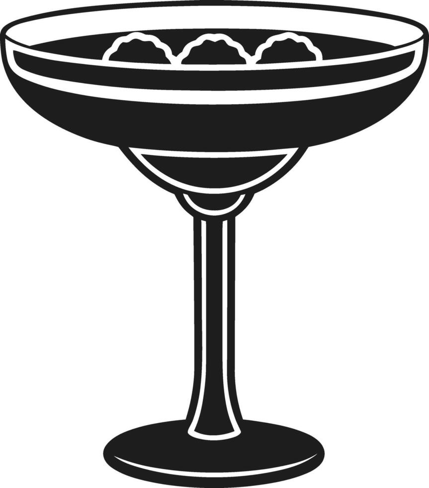 Classic Cocktail Coupe Glass with Ice Cubes - Silhouette vector