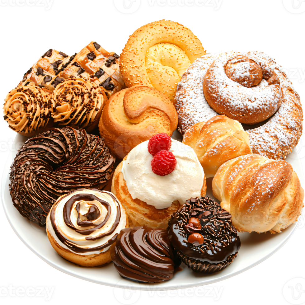 Assorted Delicious Pastries and Donuts Sweet Treats Platter Bakery Goods Gourmet Delights png