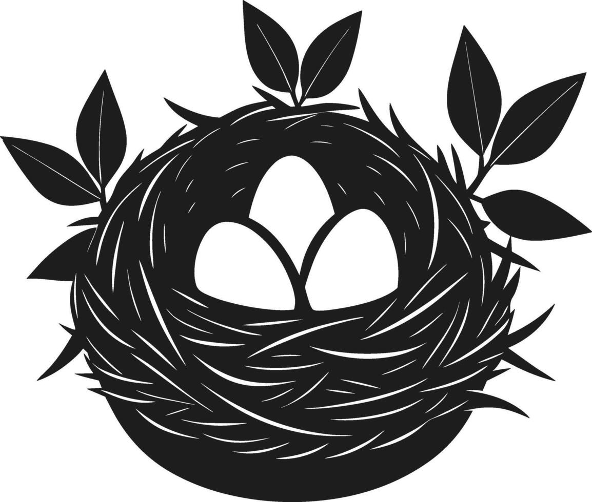 Elegant Bird Nest with Three Eggs - Spring and Nature Silhouette vector