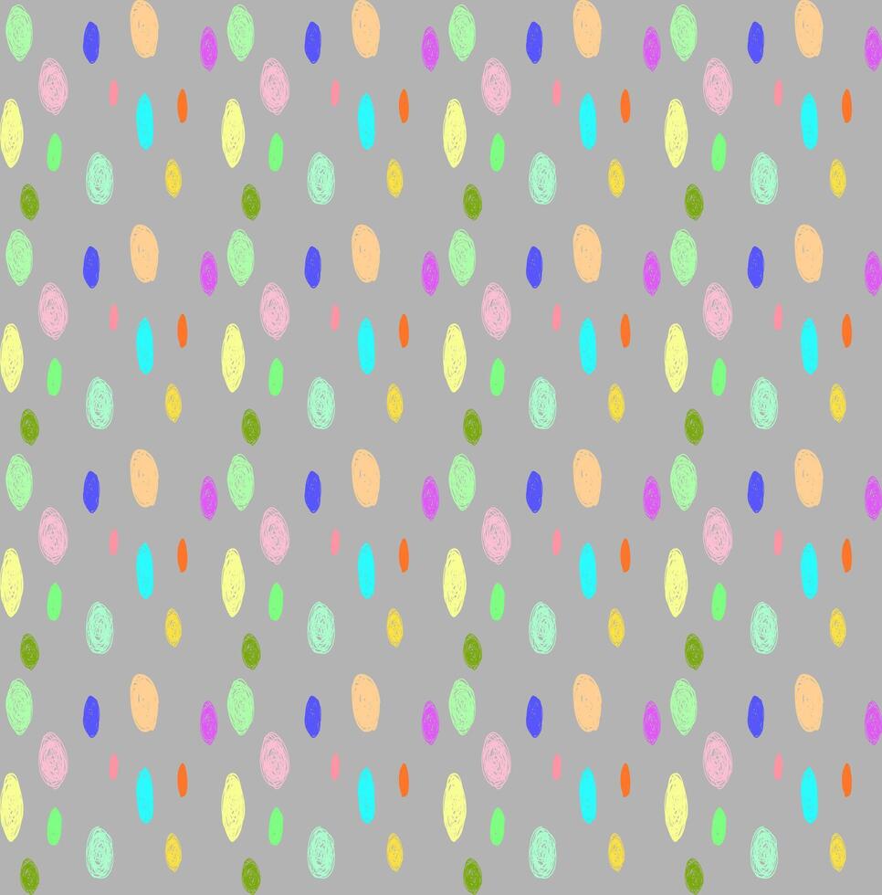 Seamless texture in the form of multi-colored spots drawn in doodle style with a pencil on a gray background vector