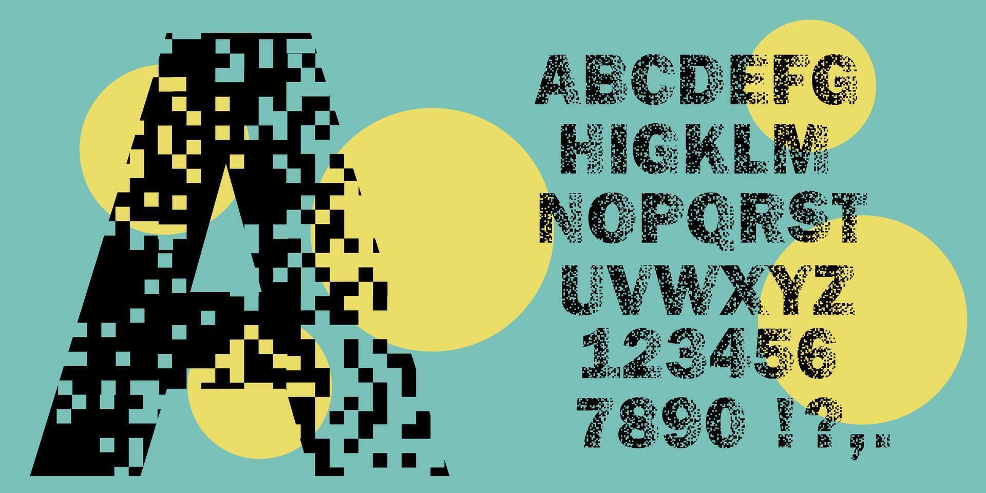 Pixel style retro font with uppercase, numbers and symbol vector