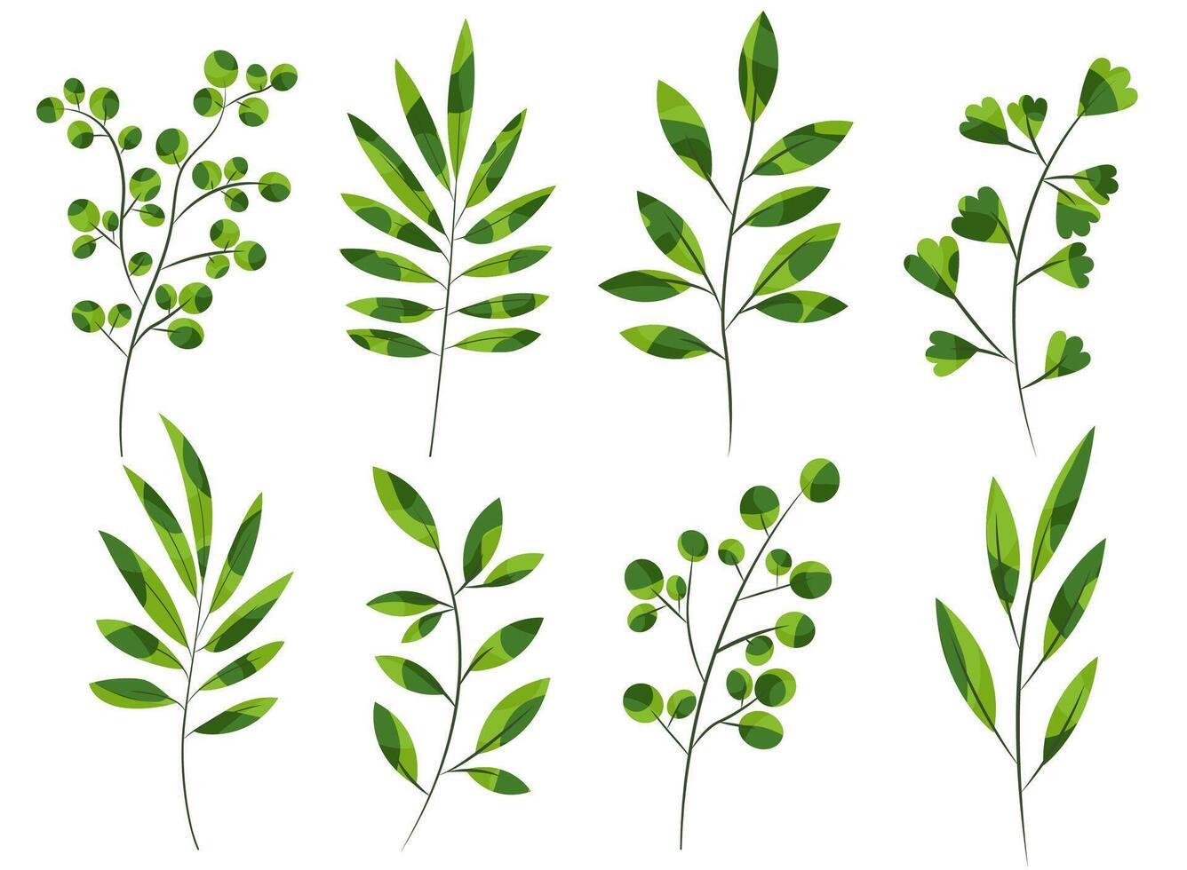 Green branches with leaves illustration set vector