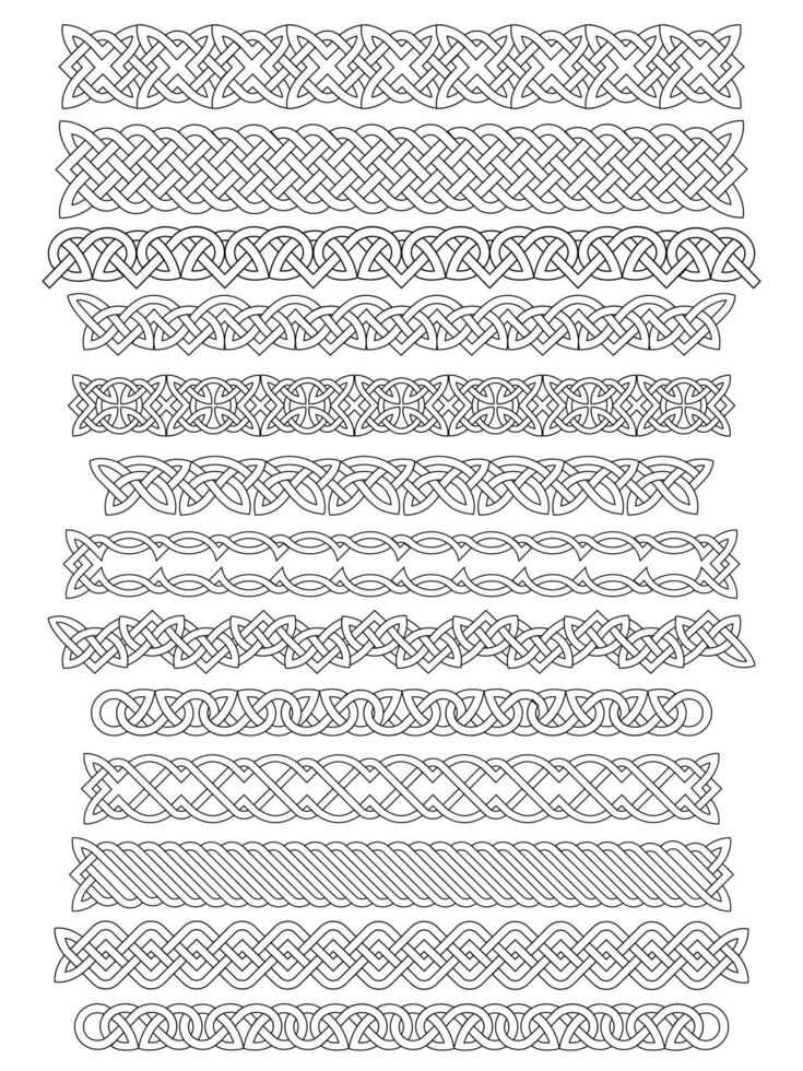 Linear celtic borders with celtic knots, knotted braid ornaments northern Irish motif collection vector