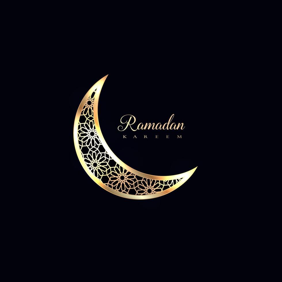 Elegant minimal black Ramadan greeting card with golden crescent vector