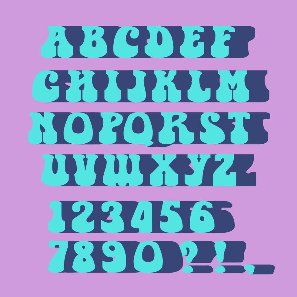 Retro groovy hippie bohemian funky font alphabet psychedelic style vector