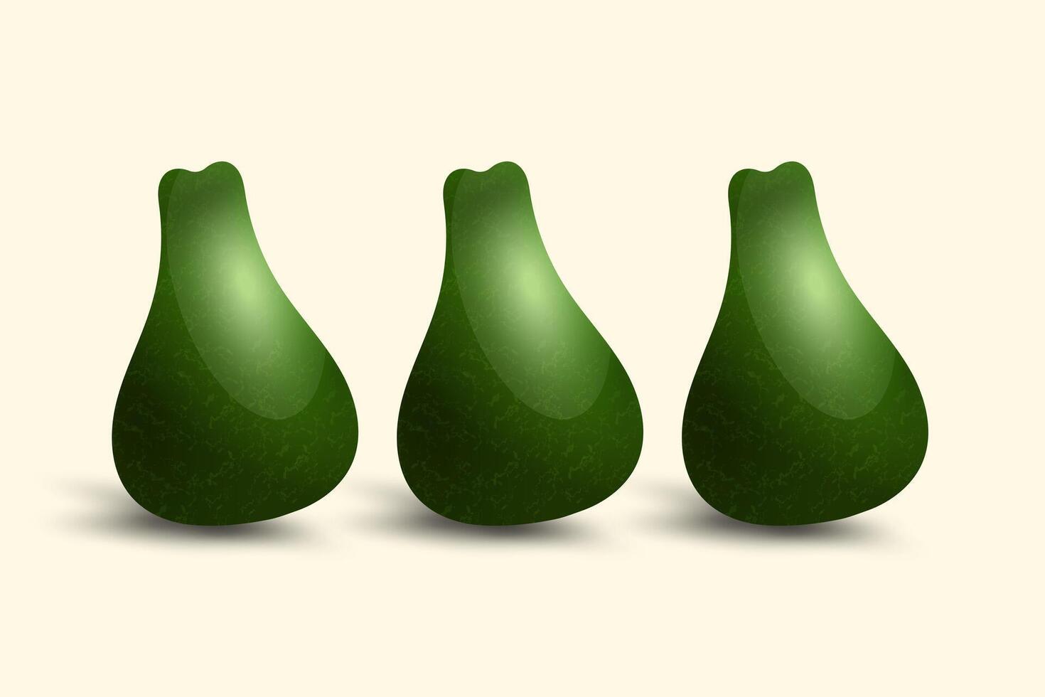 Set of three green fresh avocados design on isolated background, three fresh healthy fruit avocados on white background , illustration vector