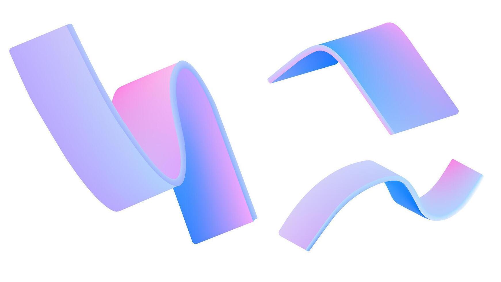 Gradient color wave. 3D Hologram ribbon. Abstract shape in blue and purple. Fluid swirl element graphic for modern digital banner. Trendy isolated gradation texture for futuristic party design vector