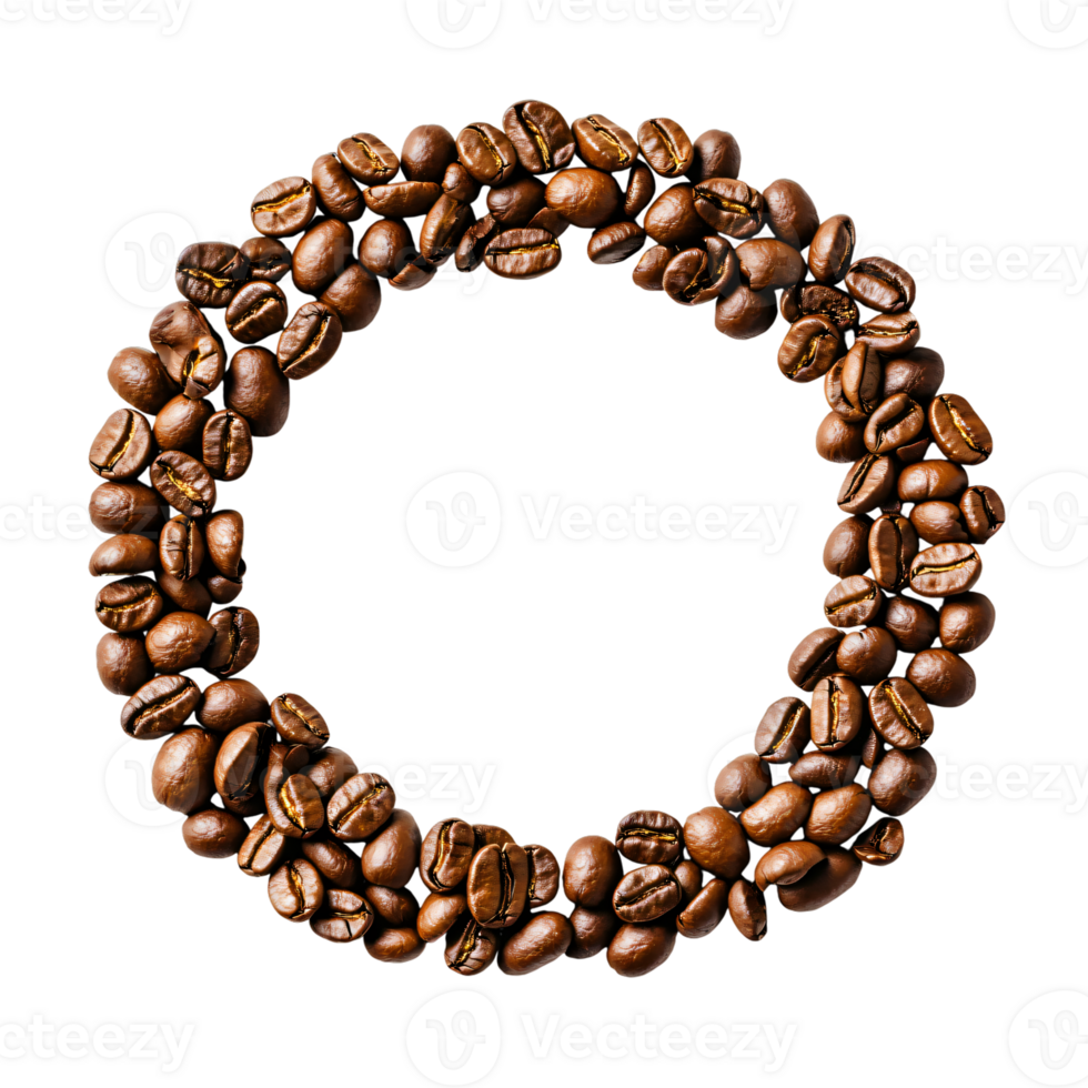 Roasted Coffee Beans Arranged in a Circle Frame Perfect for Mockups and Designs png