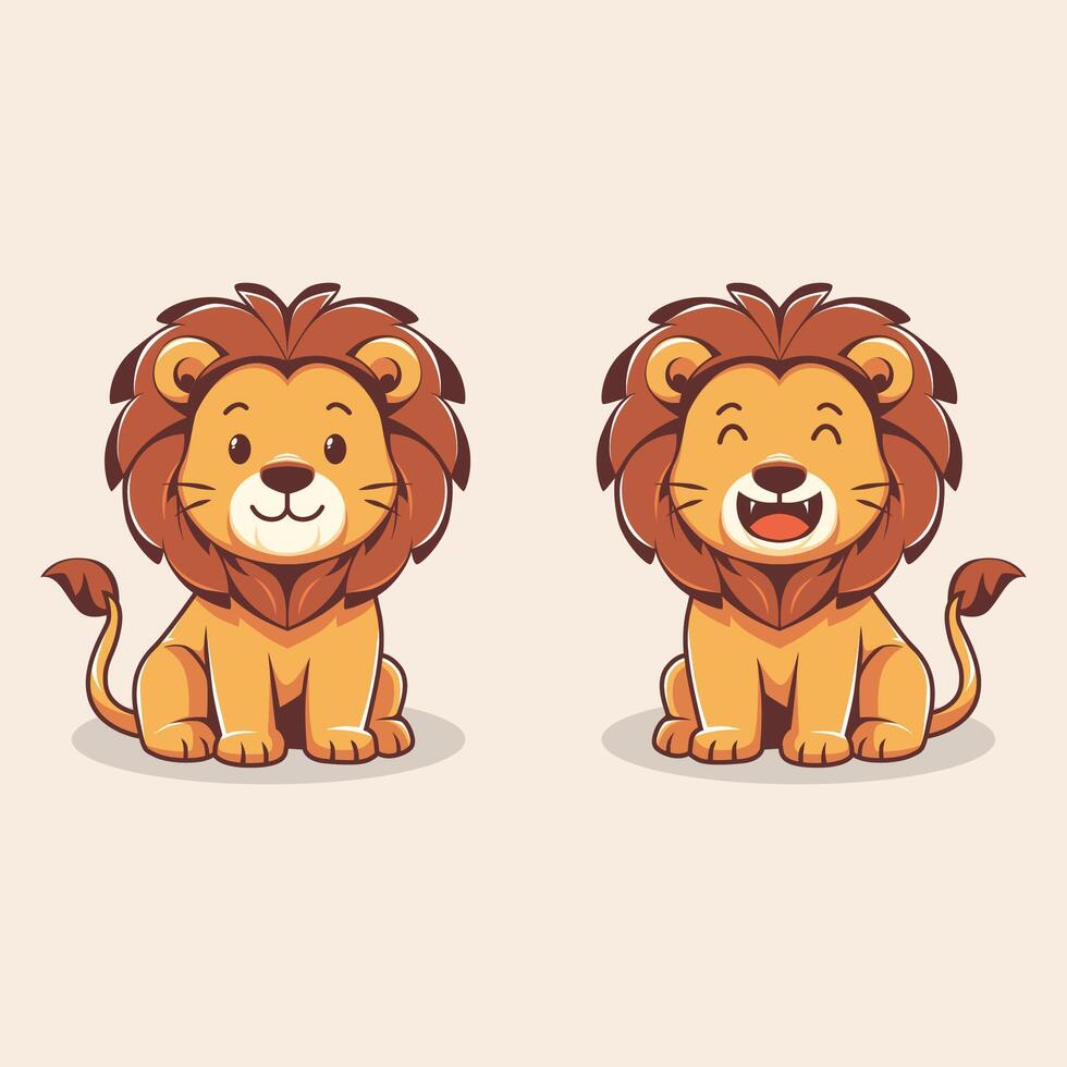 Set of Cute Lion Cartoon Characters Flat Illustration. Animal Clean Illustration vector