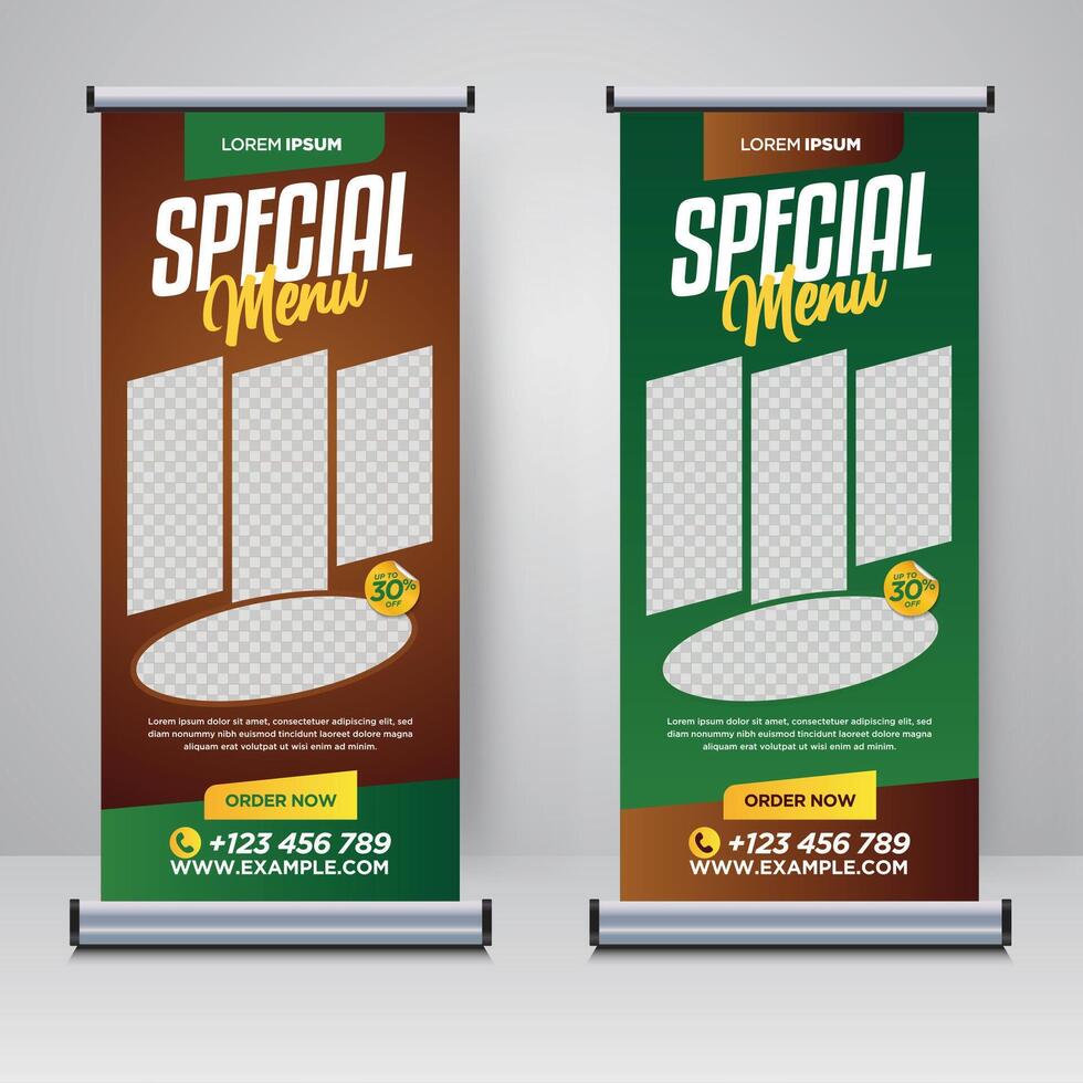 Food and Restaurant roll up banner template design vector