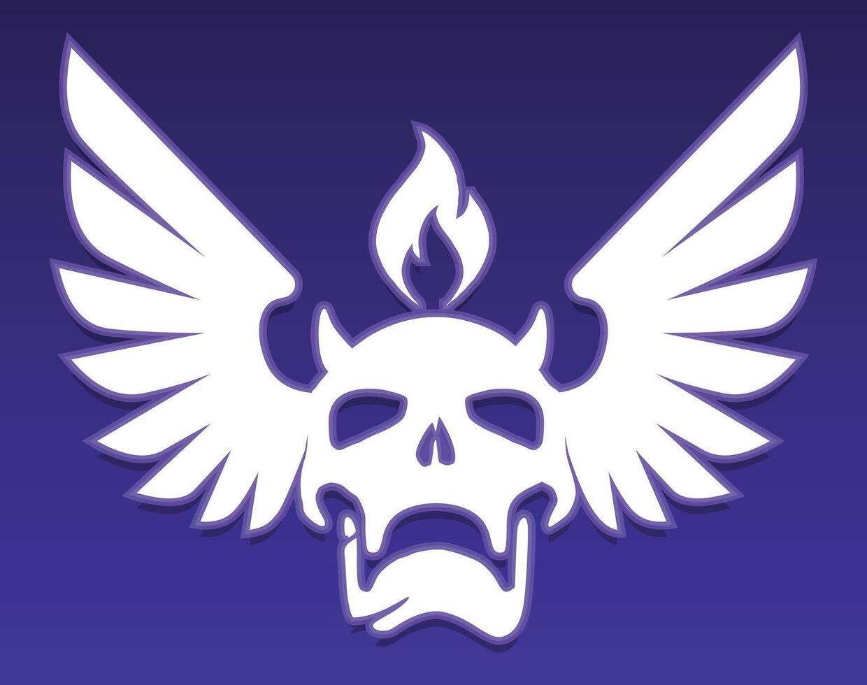 White Flaming Skull with Wings on a Dark Purple Background vector