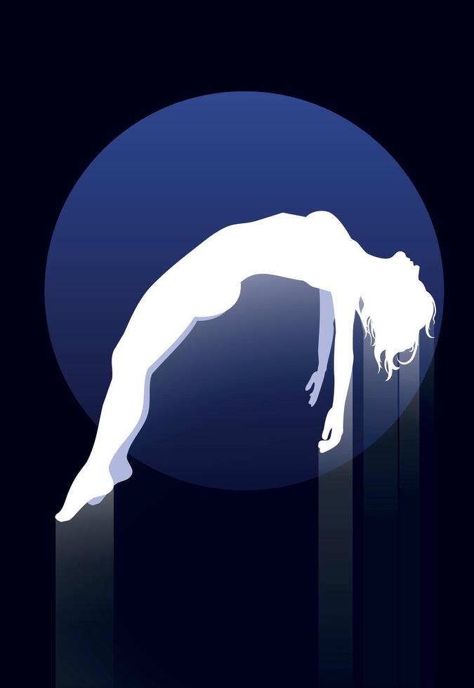 A white silhouette of a soaring woman, as if soaring upwards like a soul to the heavens vector