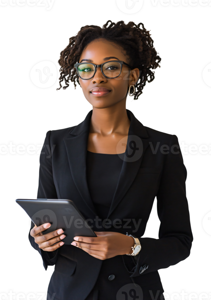 Confident African American Businesswoman Holding Tablet Professional Portrait png