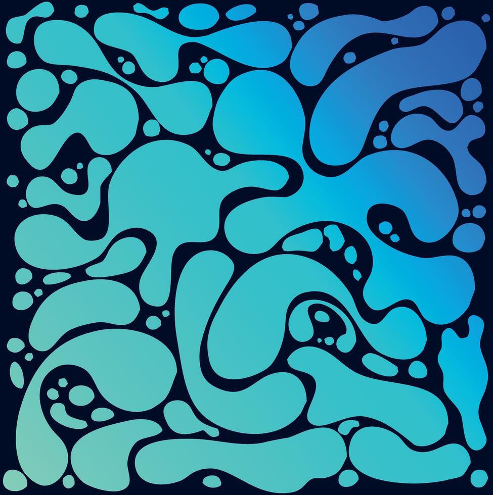 Blue Abstract Liquid Shapes and Bubbles Design. An abstract illustration of blue and cyan liquid shapes and bubbles forming a seamless fluid pattern. vector