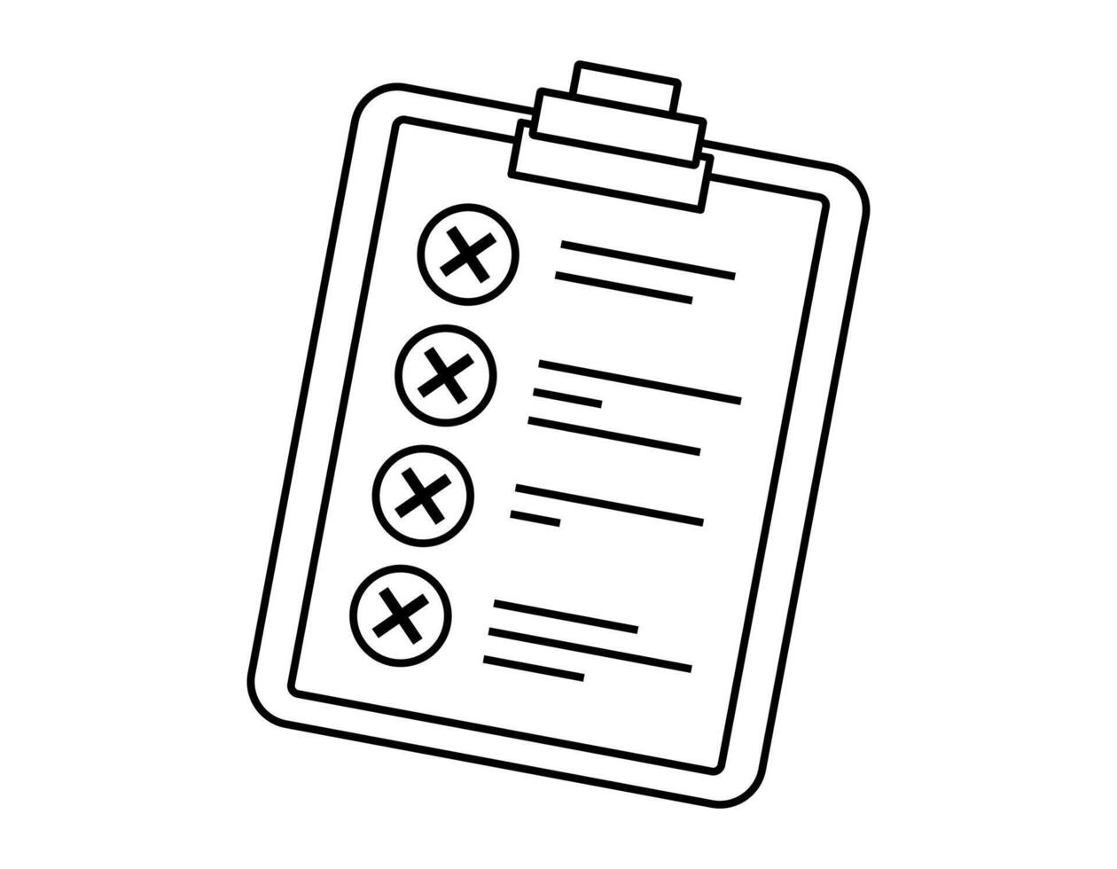 Hand drawn cute outline illustration clipboard with note. Flat check list form sticker line art doodle. Failed plan. Unfinished todo list icon. Cross in box. Productivity concept. Isolated. vector