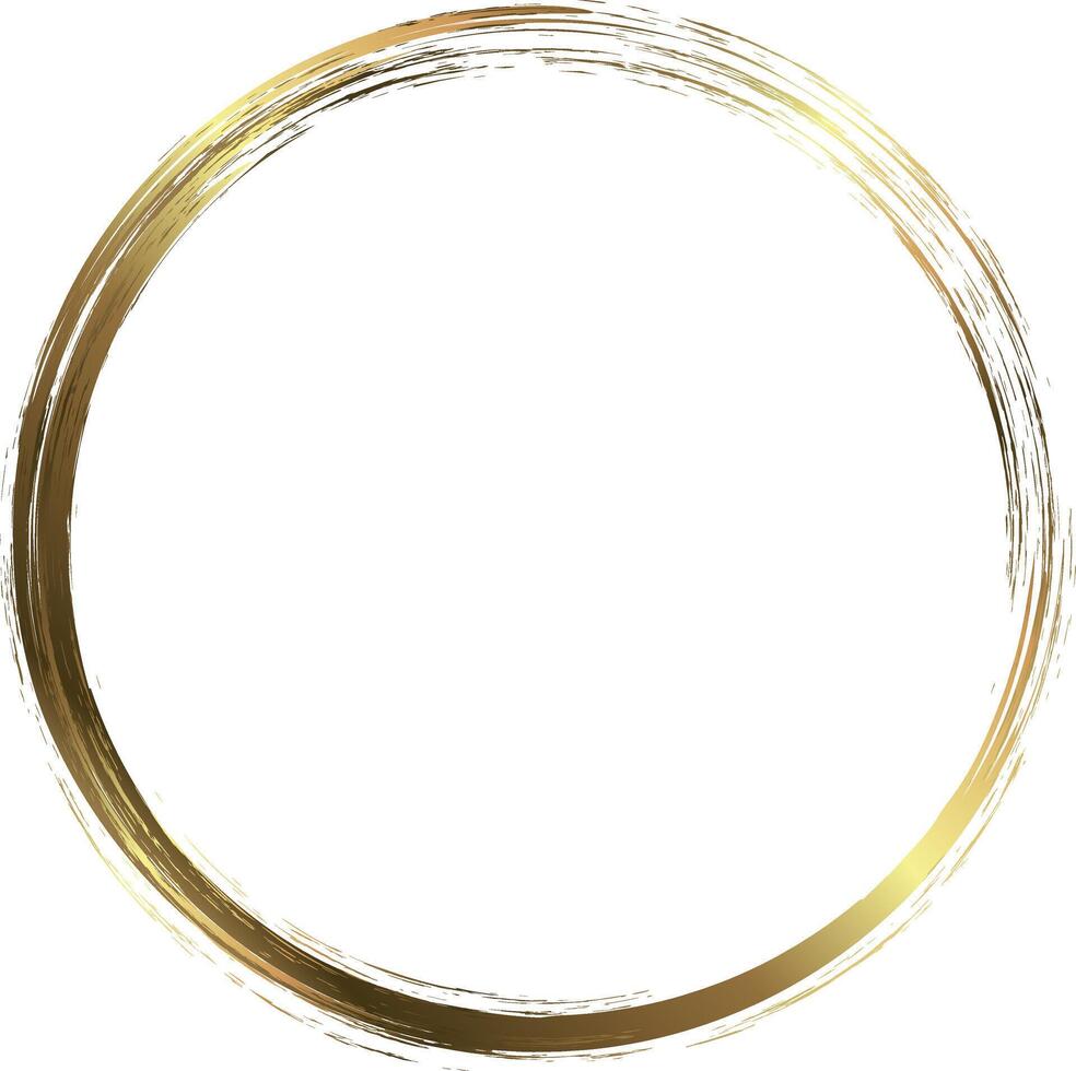Grunge circle gold. Circle drawn with ink. The grunge frame contains stains, scratches, cracks, unevenness and other elements that create a worn effect. Round brush stroke. vector