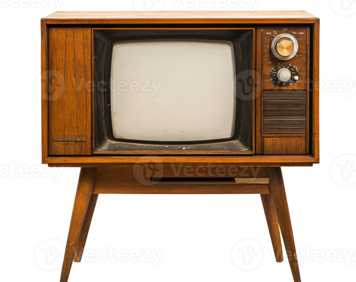 Vintage Mid Century Modern Wooden Television Set Retro Antique Analog TV png