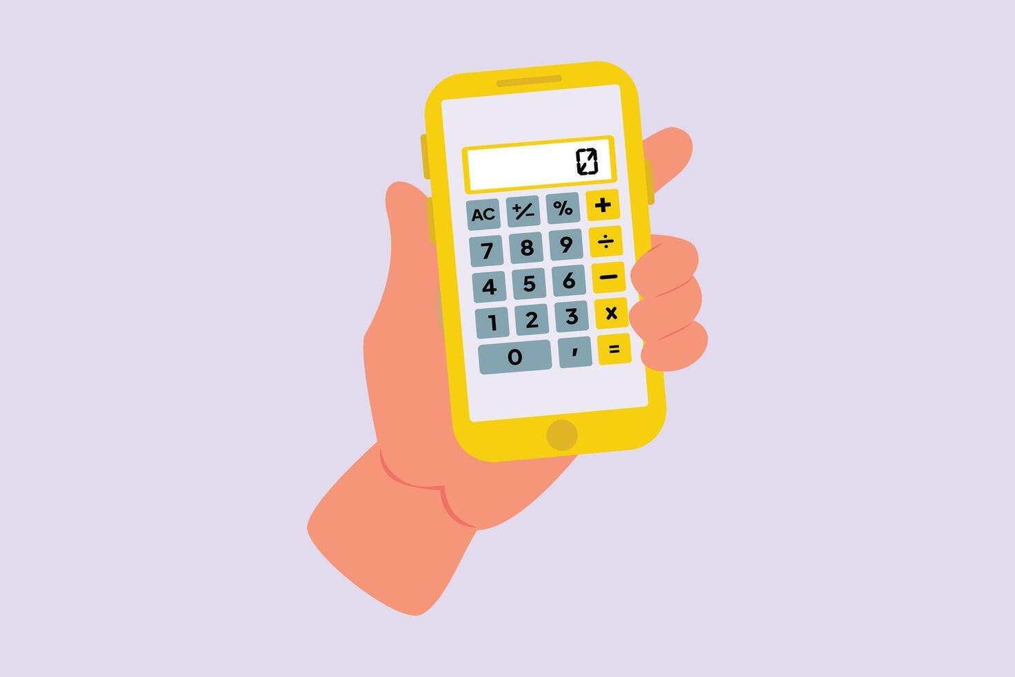 Hand holding smartphone calculator. Calculator Concept. Colored flat illustration isolated. vector