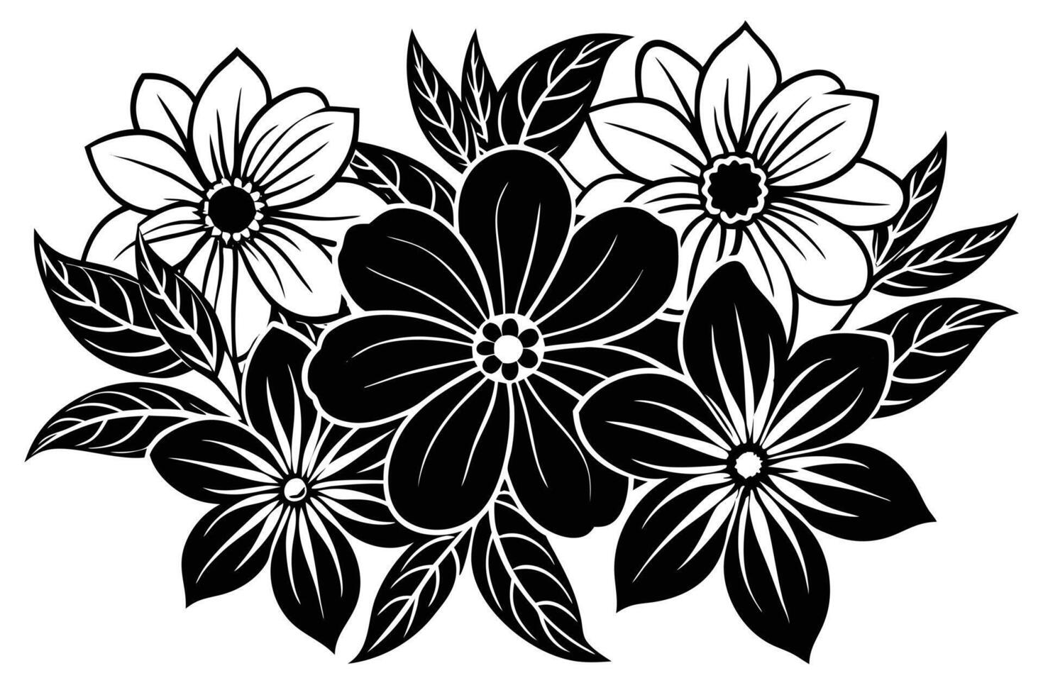 A Elegant Black and White Floral Bouquet Design vector