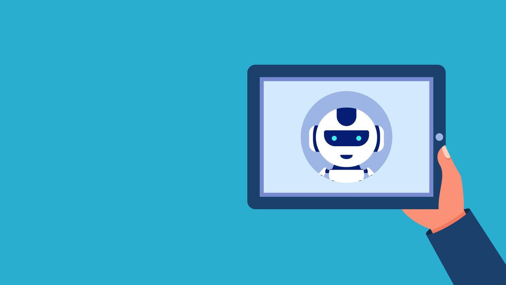 Working AI Robot Character Presentation Graphic Illustration on Blue Background vector